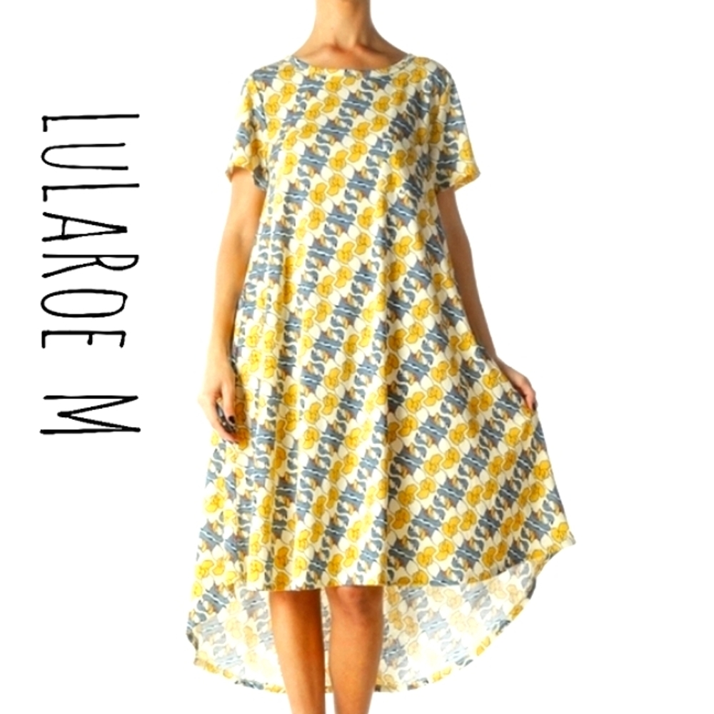 💕 LuLaRoe Disney Donald Duck Carly Dress Blue Yellow White High Low Sz M - Picture 8 of 10